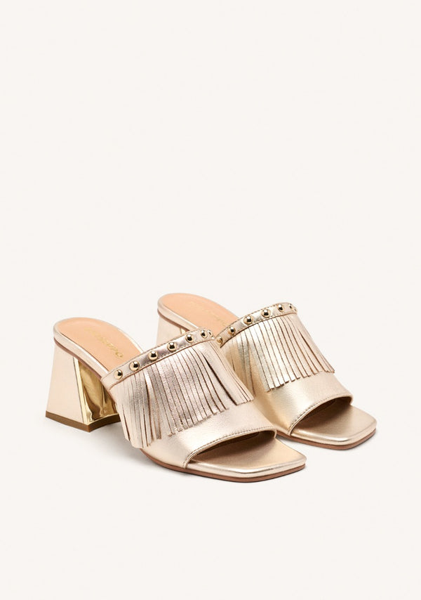 LEATHER FRINGE HEEL MULES SANDALS DIXFIELD