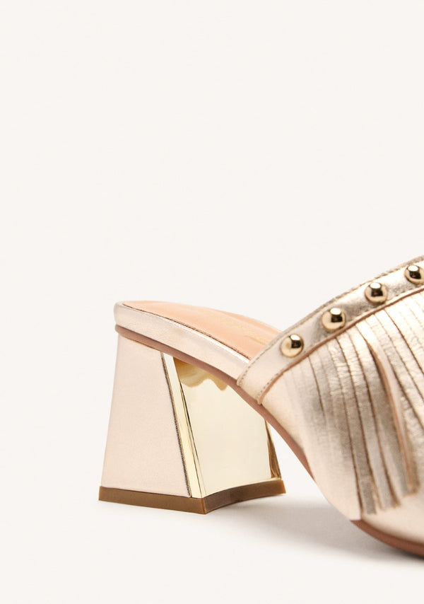 LEATHER FRINGE HEEL MULES SANDALS DIXFIELD