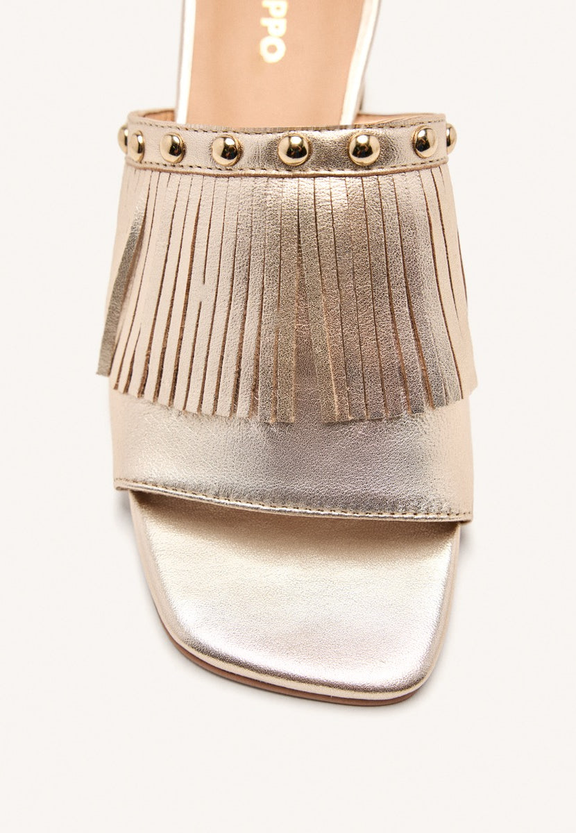 LEATHER FRINGE HEEL MULES SANDALS DIXFIELD