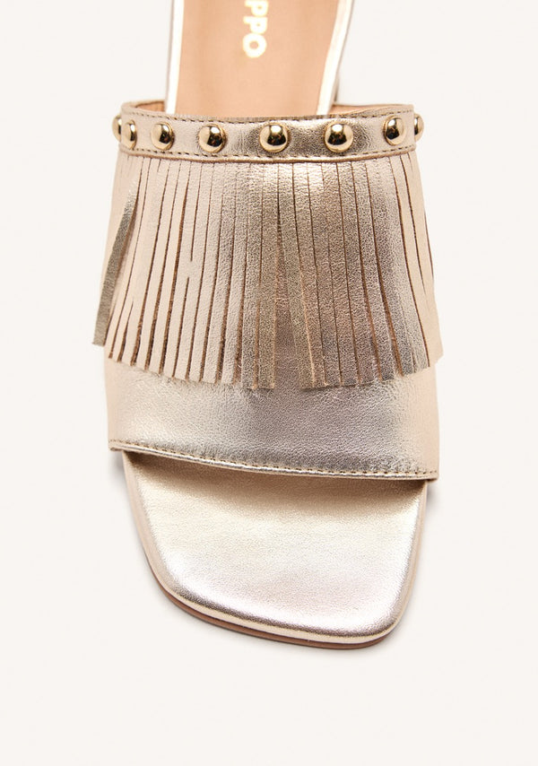 LEATHER FRINGE HEEL MULES SANDALS DIXFIELD