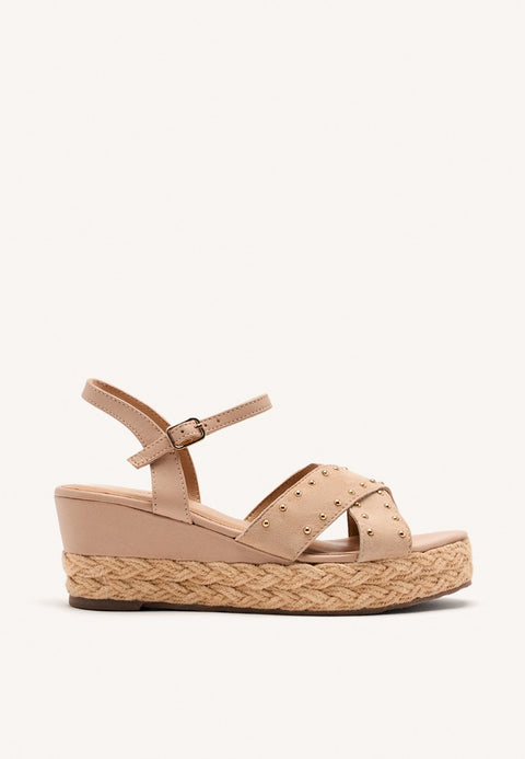 LEATHER SANDALS AND RAFFIA WEDGE GILSUM