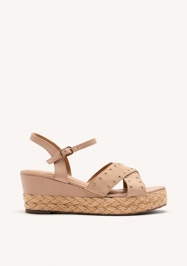 LEATHER SANDALS AND RAFFIA WEDGE GILSUM