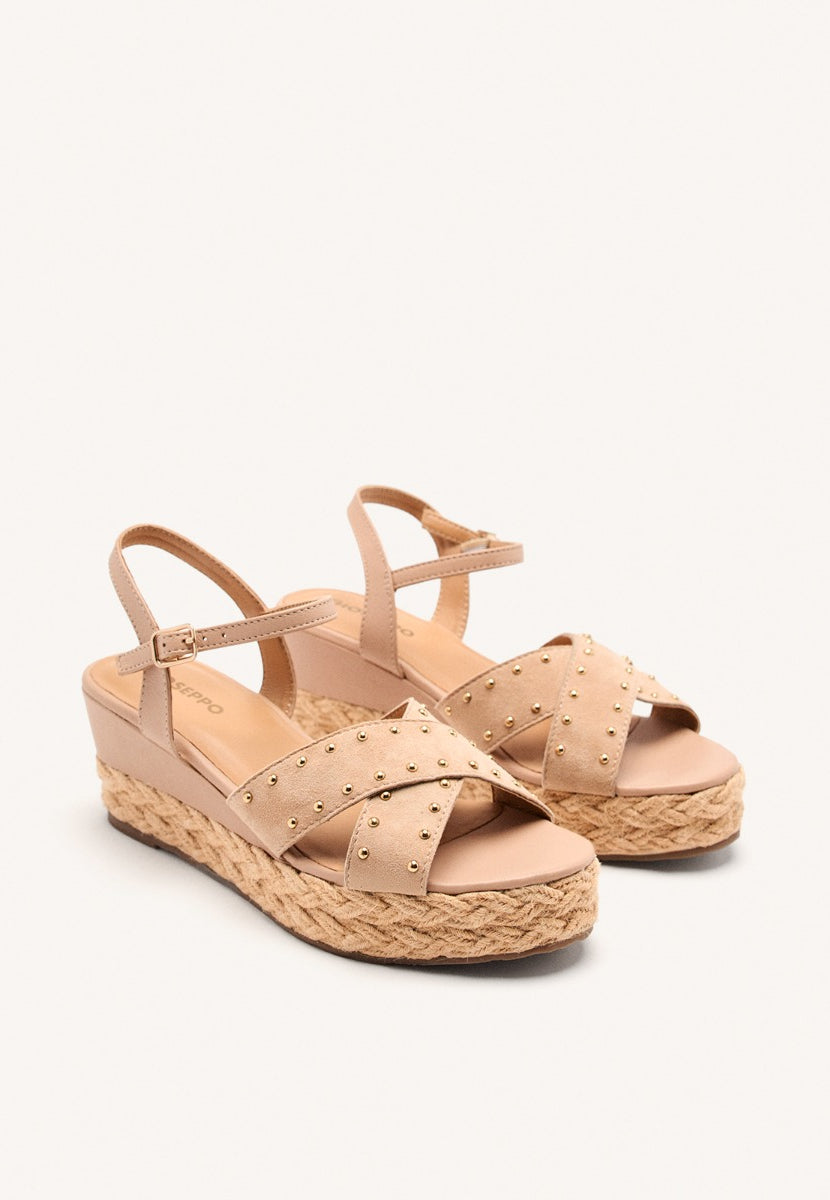 LEATHER SANDALS AND RAFFIA WEDGE GILSUM