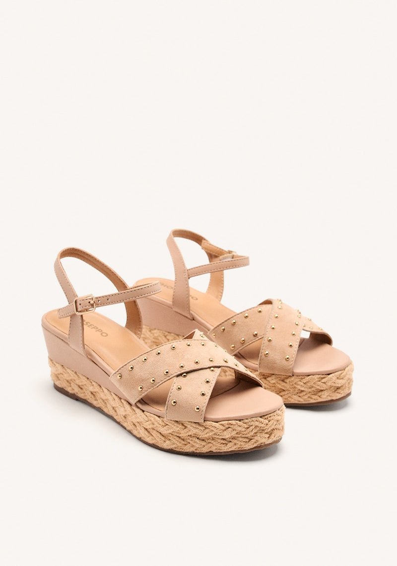 LEATHER SANDALS AND RAFFIA WEDGE GILSUM