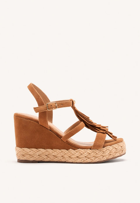 LEATHER FRINGE WEDGE SANDALS ELDERON