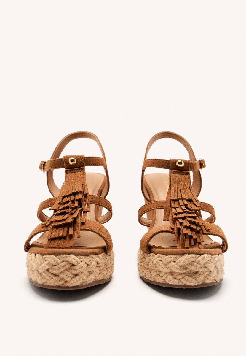 LEATHER FRINGE WEDGE SANDALS ELDERON