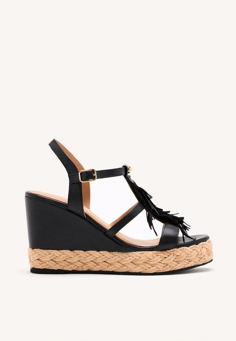 LEATHER FRINGE WEDGE SANDALS ELDERON