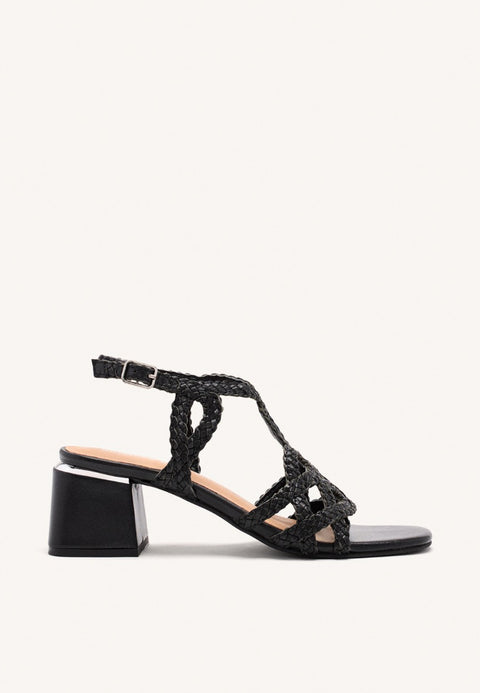 BRAIDED LEATHER HEEL SANDALS CRESCENT