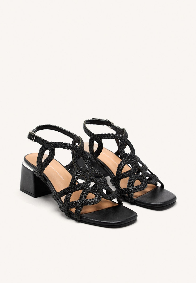 BRAIDED LEATHER HEEL SANDALS CRESCENT