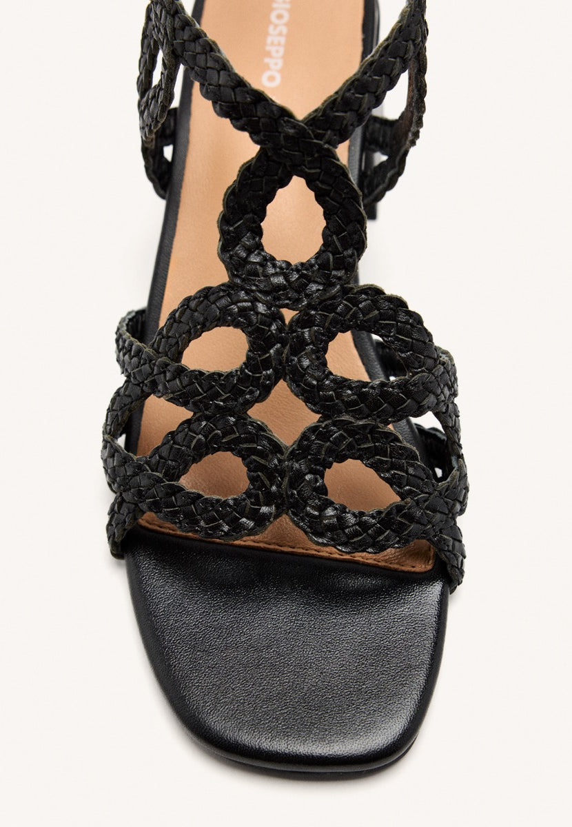 BRAIDED LEATHER HEEL SANDALS CRESCENT