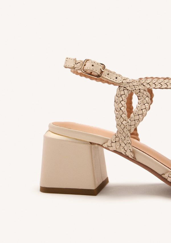 BRAIDED LEATHER HEEL SANDALS CRESCENT
