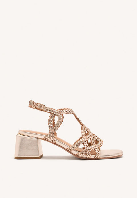 BRAIDED LEATHER HEEL SANDALS CRESCENT