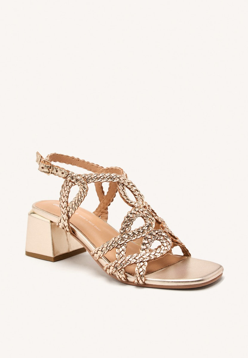 BRAIDED LEATHER HEEL SANDALS CRESCENT