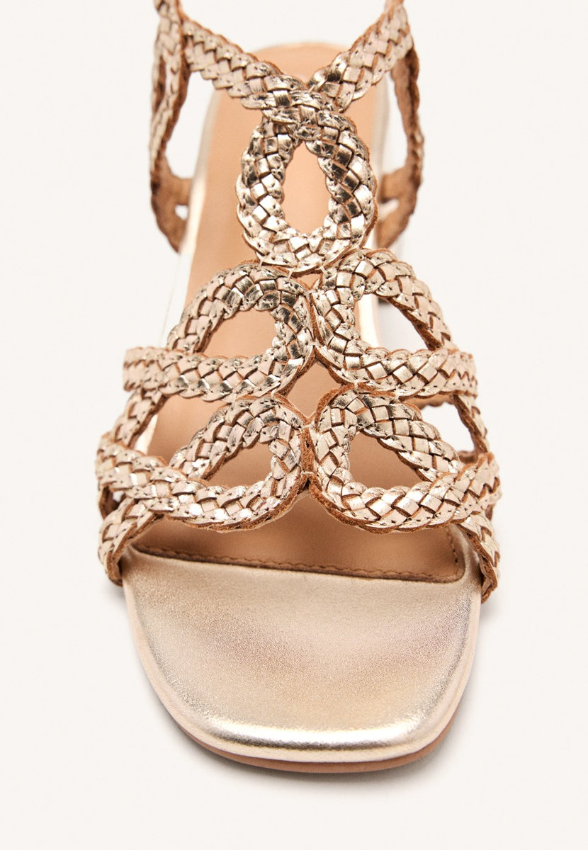 BRAIDED LEATHER HEEL SANDALS CRESCENT