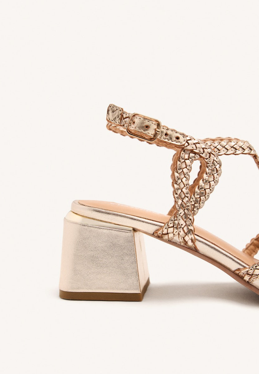 BRAIDED LEATHER HEEL SANDALS CRESCENT