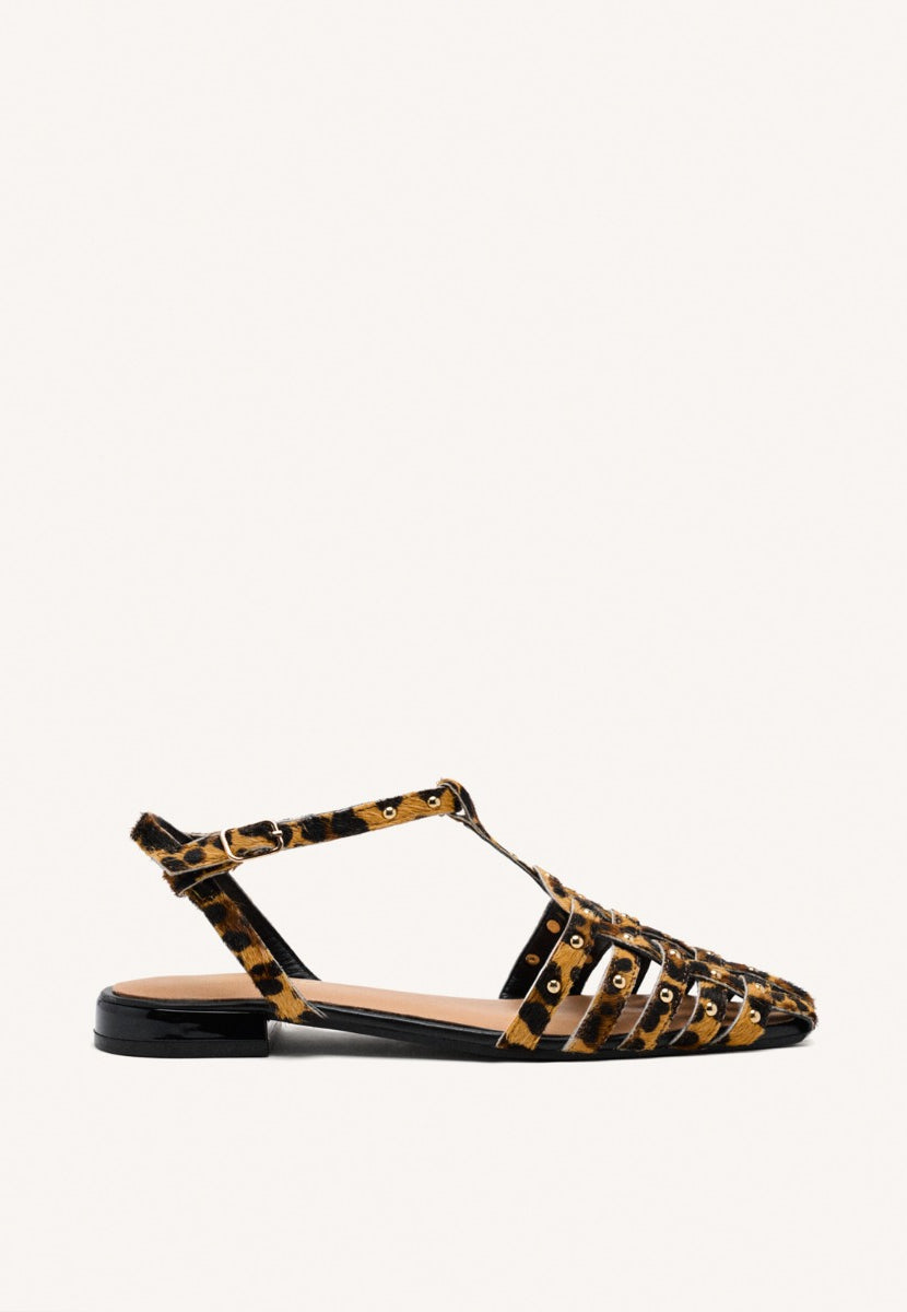 LEOPARD LEATHER CRAB SANDALS HATFIELD