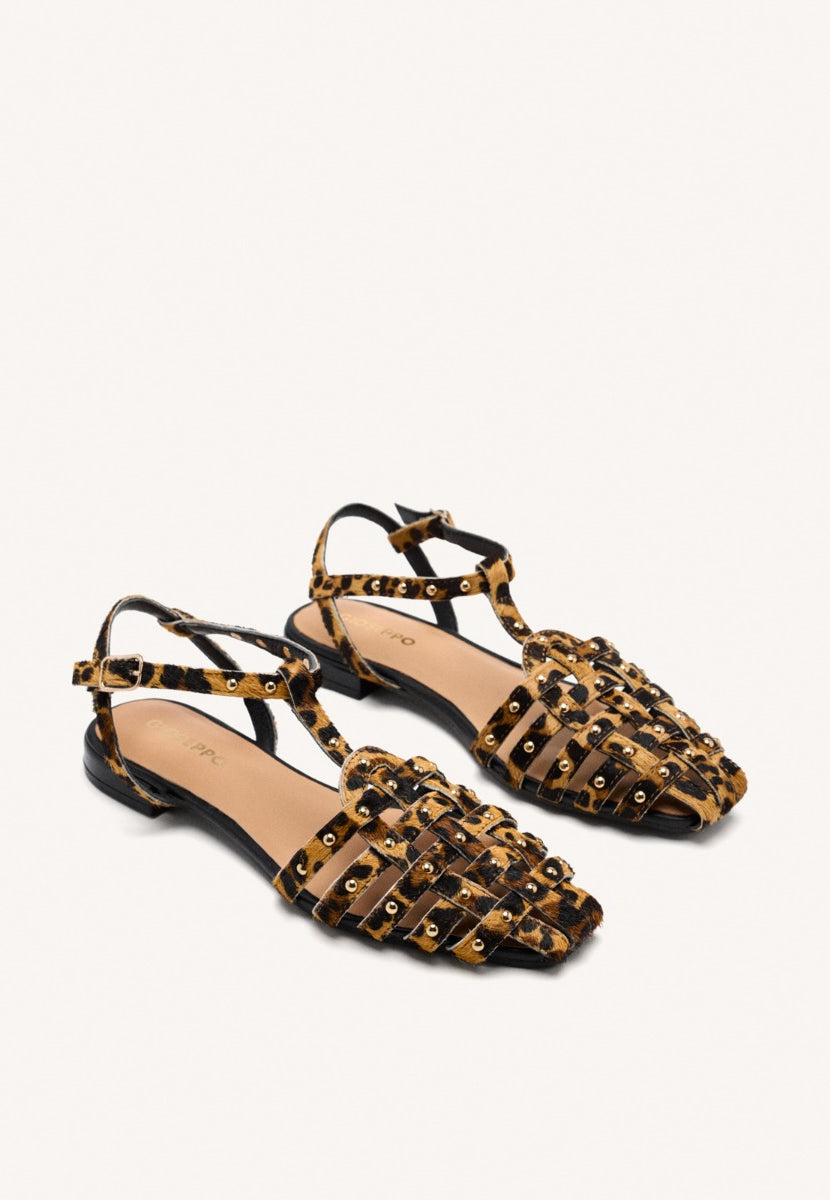 LEOPARD LEATHER CRAB SANDALS HATFIELD