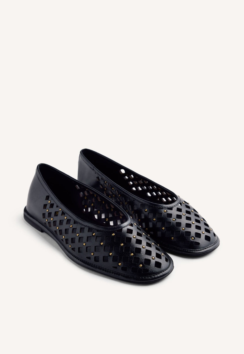 STUDDED OPENWORK LEATHER BALLET FLATS GIBBON