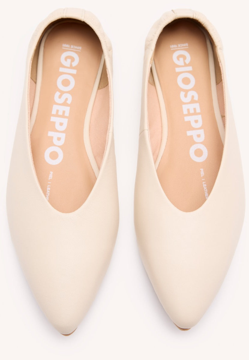 BALLERINE IN PELLE COLORE OFF-WHITE CON PUNTA SOTTILE E TALLONE INCROCIATO PER DONNA