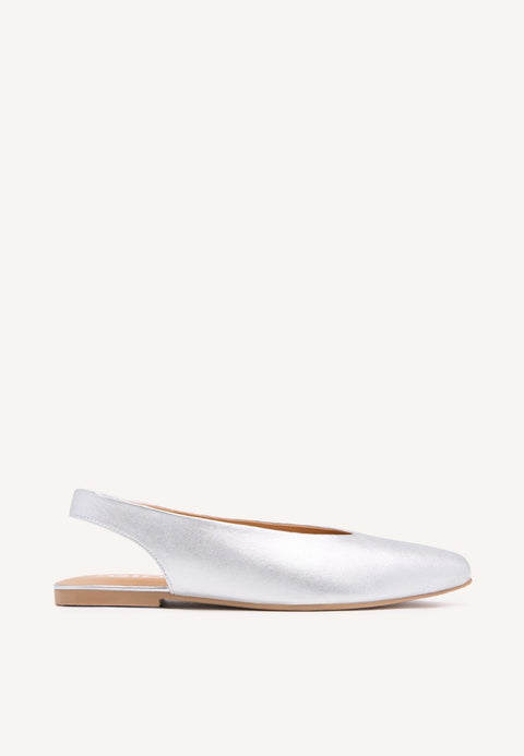 BALLERINE SCARPE SCOLLAZZATE IN PELLE COLORE ARGENTO PER DONNA