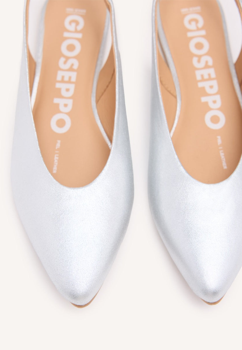 BALLERINE SCARPE SCOLLAZZATE IN PELLE COLORE ARGENTO PER DONNA