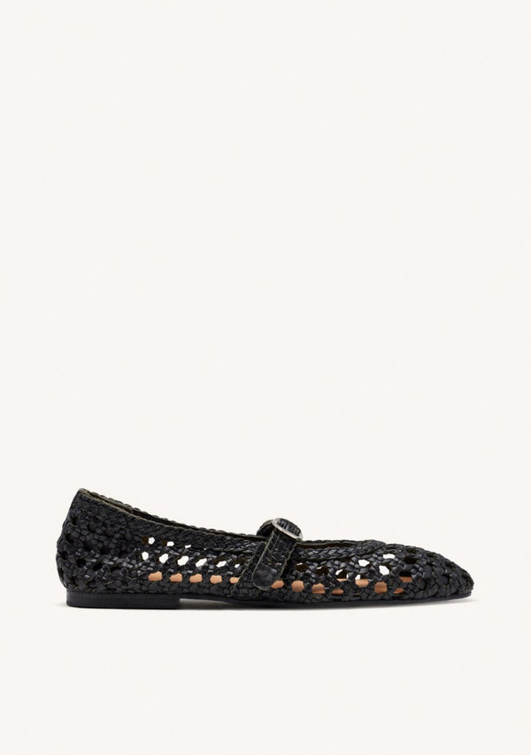 BRAIDED LEATHER MARY-JANE BALLET FLATS