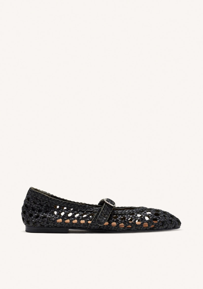 BRAIDED LEATHER MARY-JANE BALLET FLATS