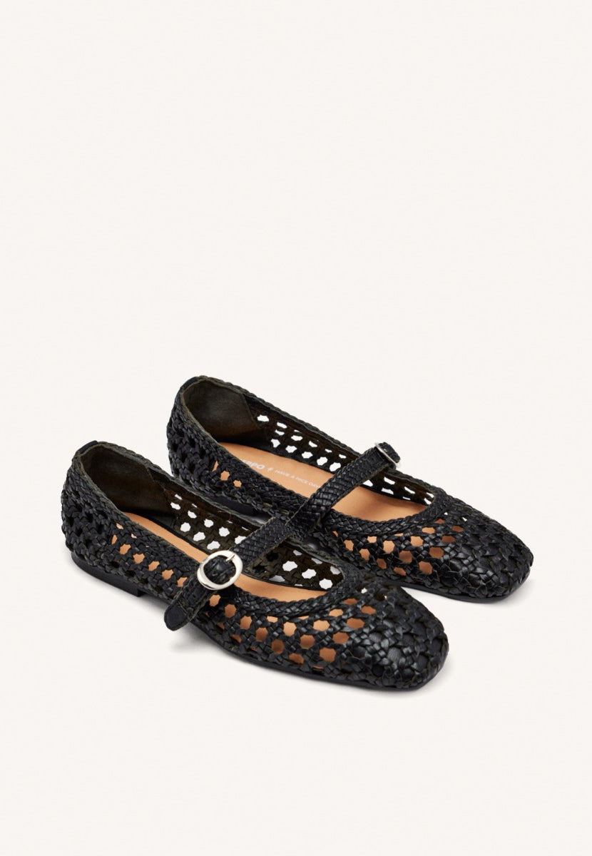 BRAIDED LEATHER MARY-JANE BALLET FLATS