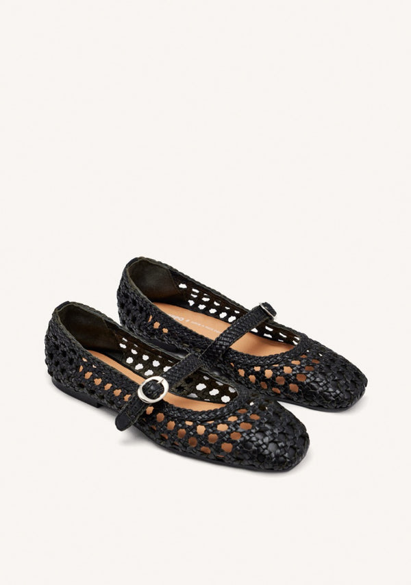 BRAIDED LEATHER MARY-JANE BALLET FLATS