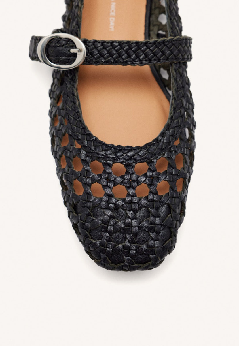 BRAIDED LEATHER MARY-JANE BALLET FLATS
