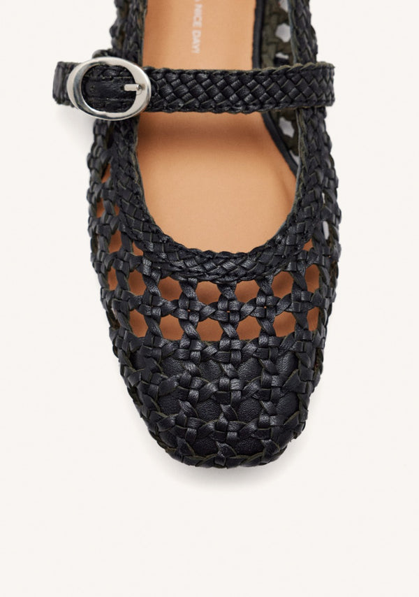 BRAIDED LEATHER MARY-JANE BALLET FLATS