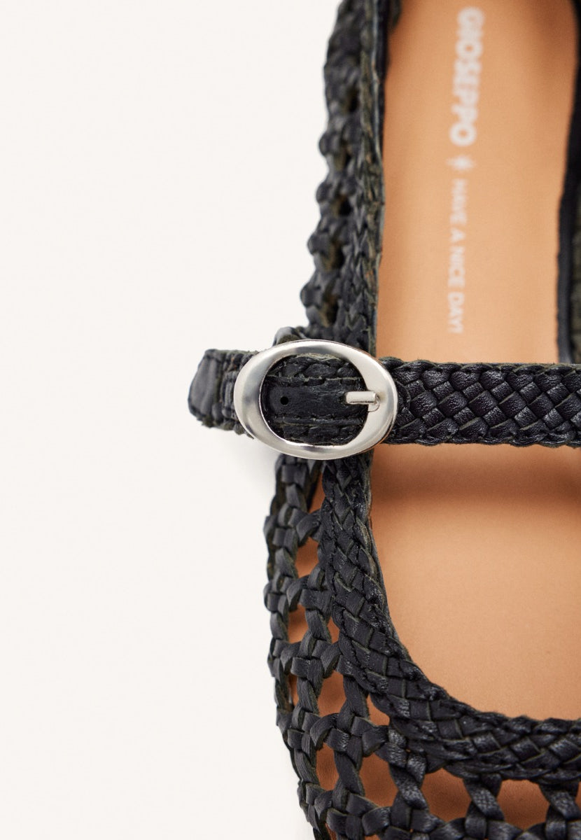 BRAIDED LEATHER MARY-JANE BALLET FLATS