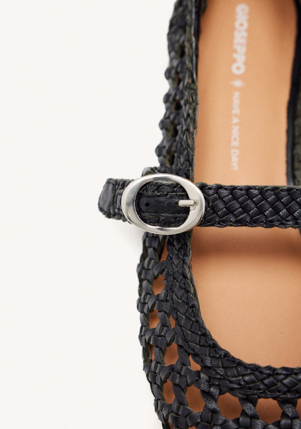 BRAIDED LEATHER MARY-JANE BALLET FLATS