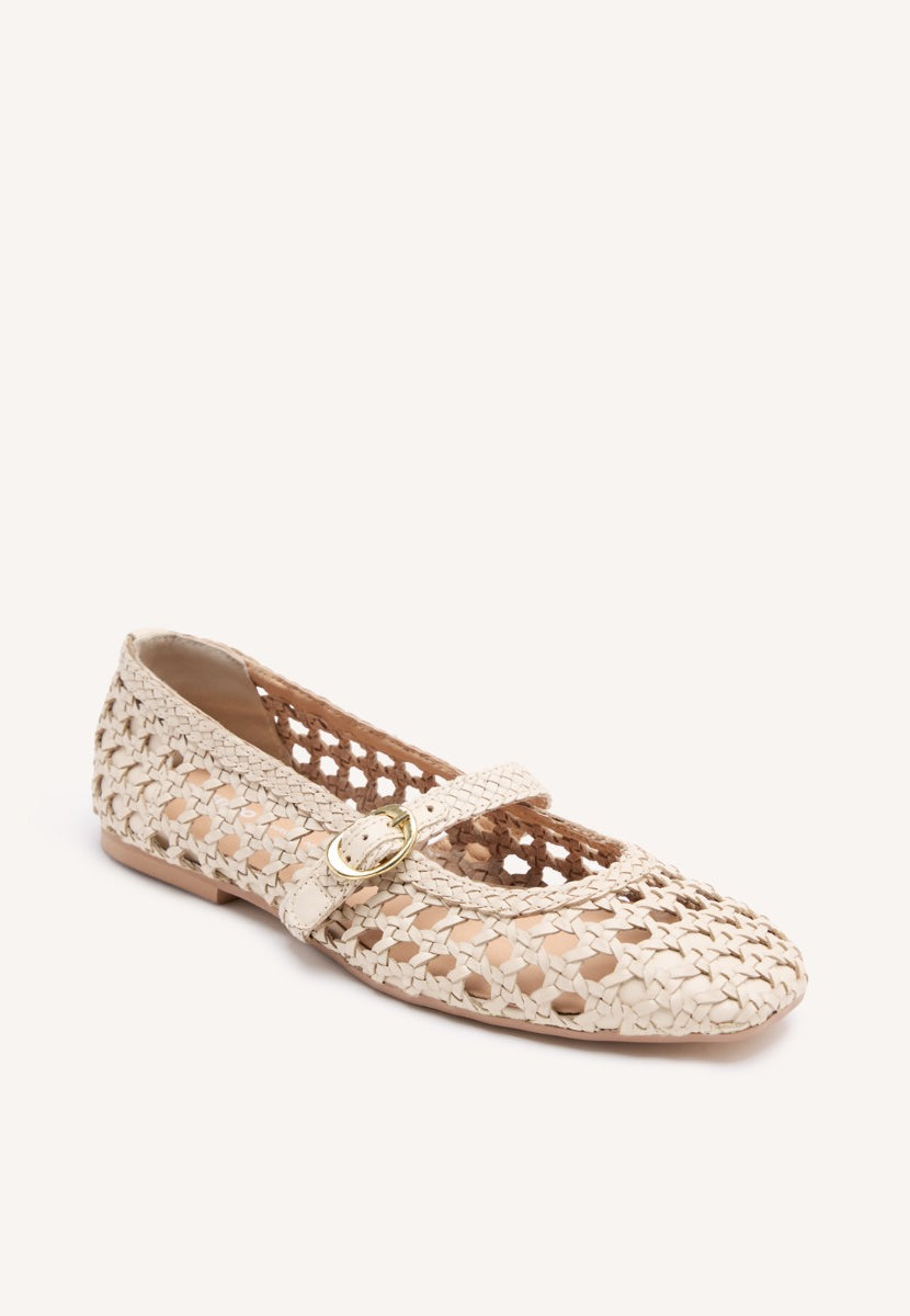 BRAIDED LEATHER MARY-JANE BALLET FLATS