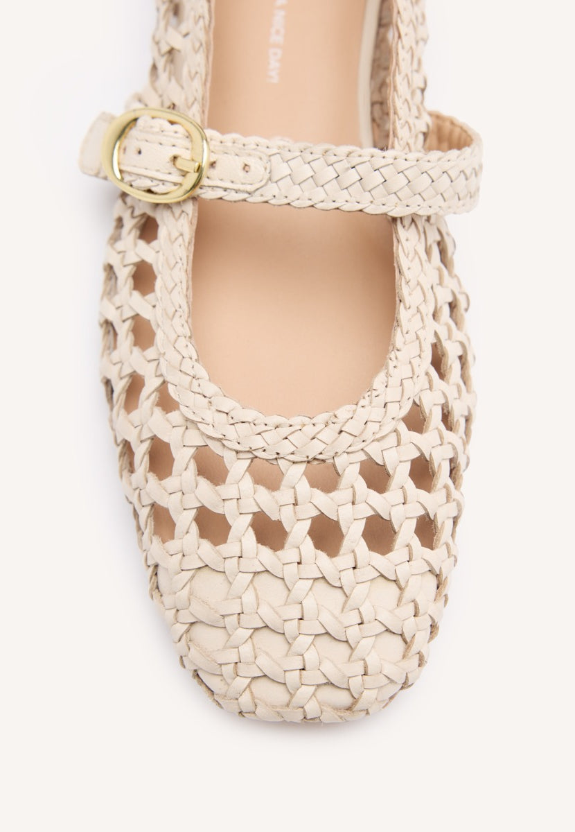 BRAIDED LEATHER MARY-JANE BALLET FLATS