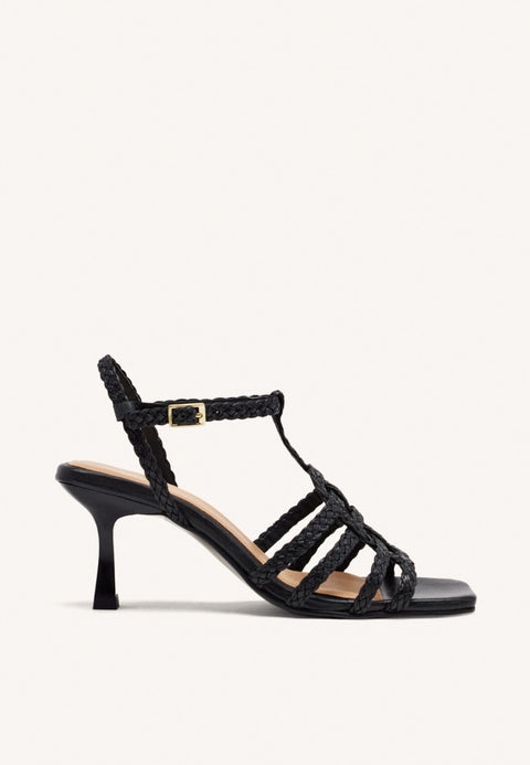 BRAIDED LEATHER HEEL SANDALS