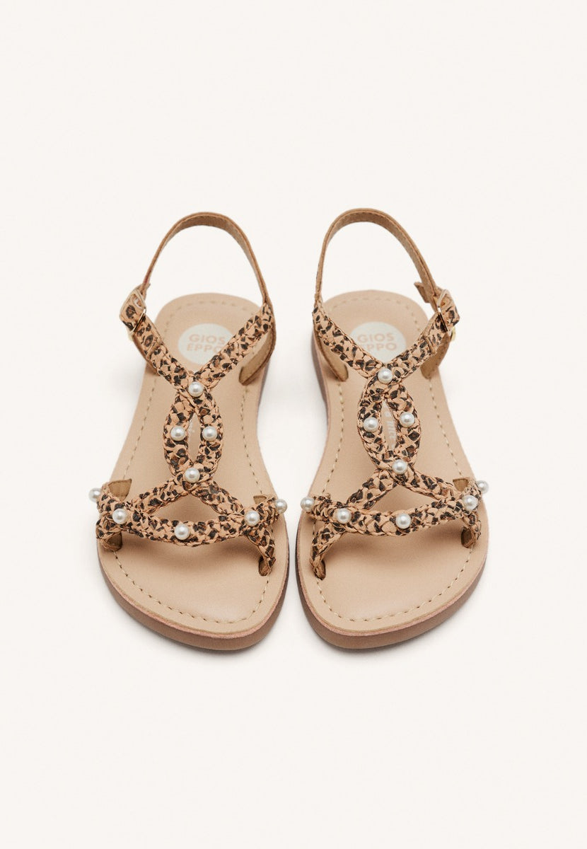 SANDALI PELLE INTRECCIATA CON PERLE MARTELL