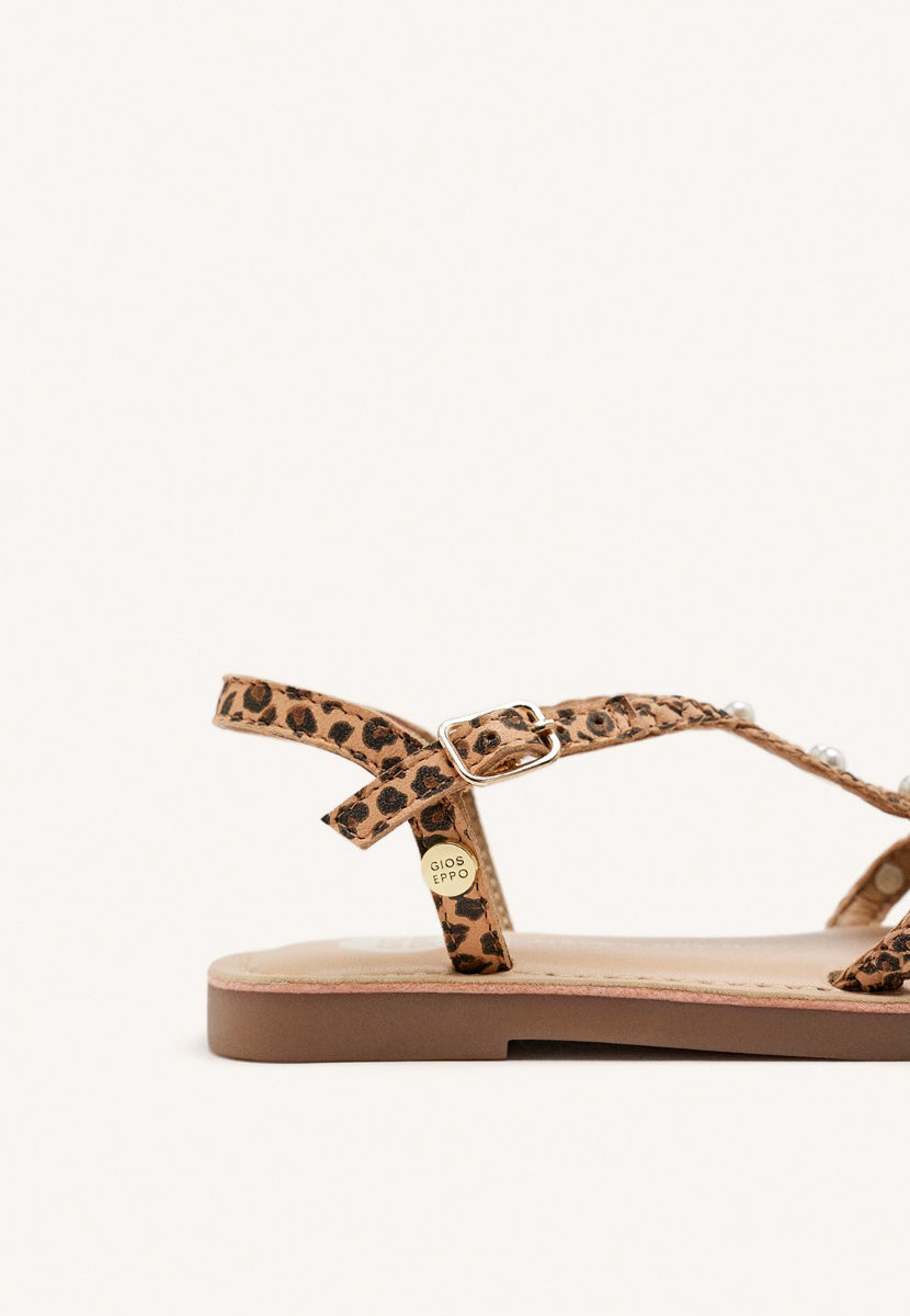 SANDALI PELLE INTRECCIATA CON PERLE MARTELL