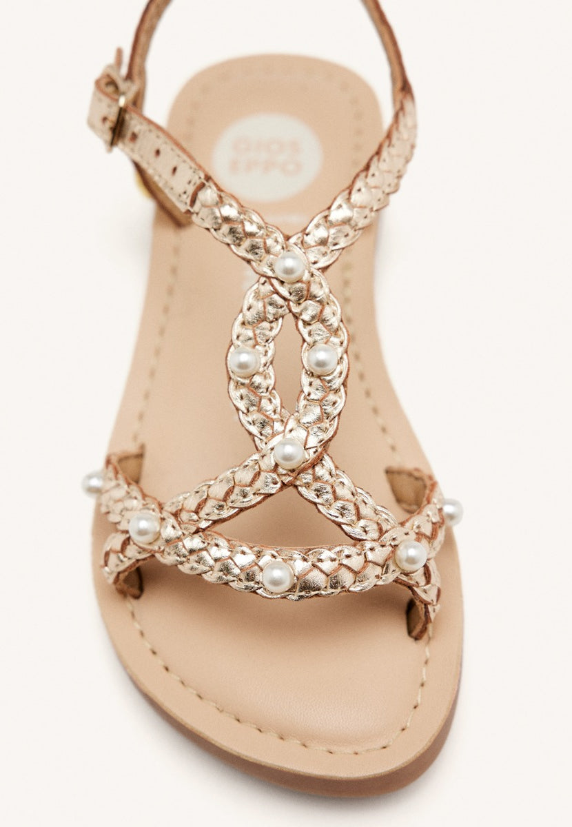 SANDALI PELLE INTRECCIATA CON PERLE MARTELL