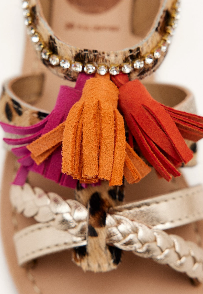 SANDALI LEOPARDATI E FRANGE MEDFIELD