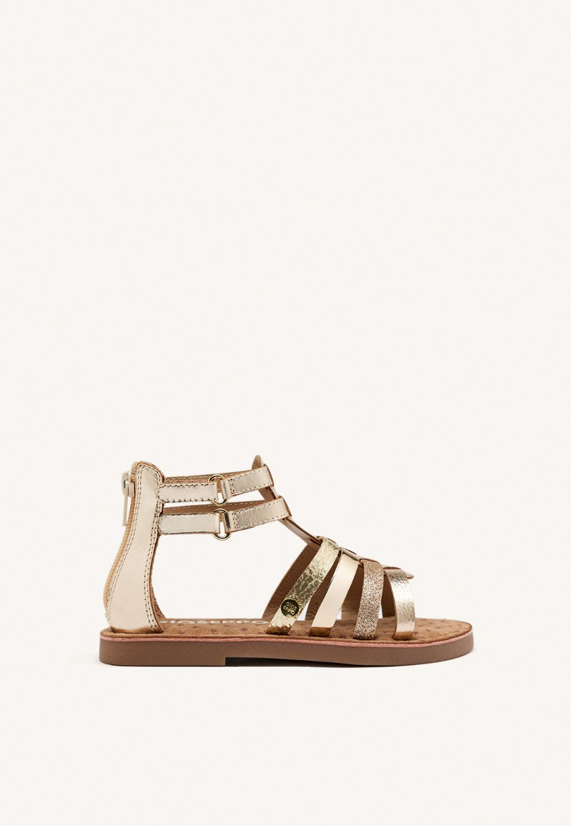 SANDALI PELLE METALLIZZATA CON