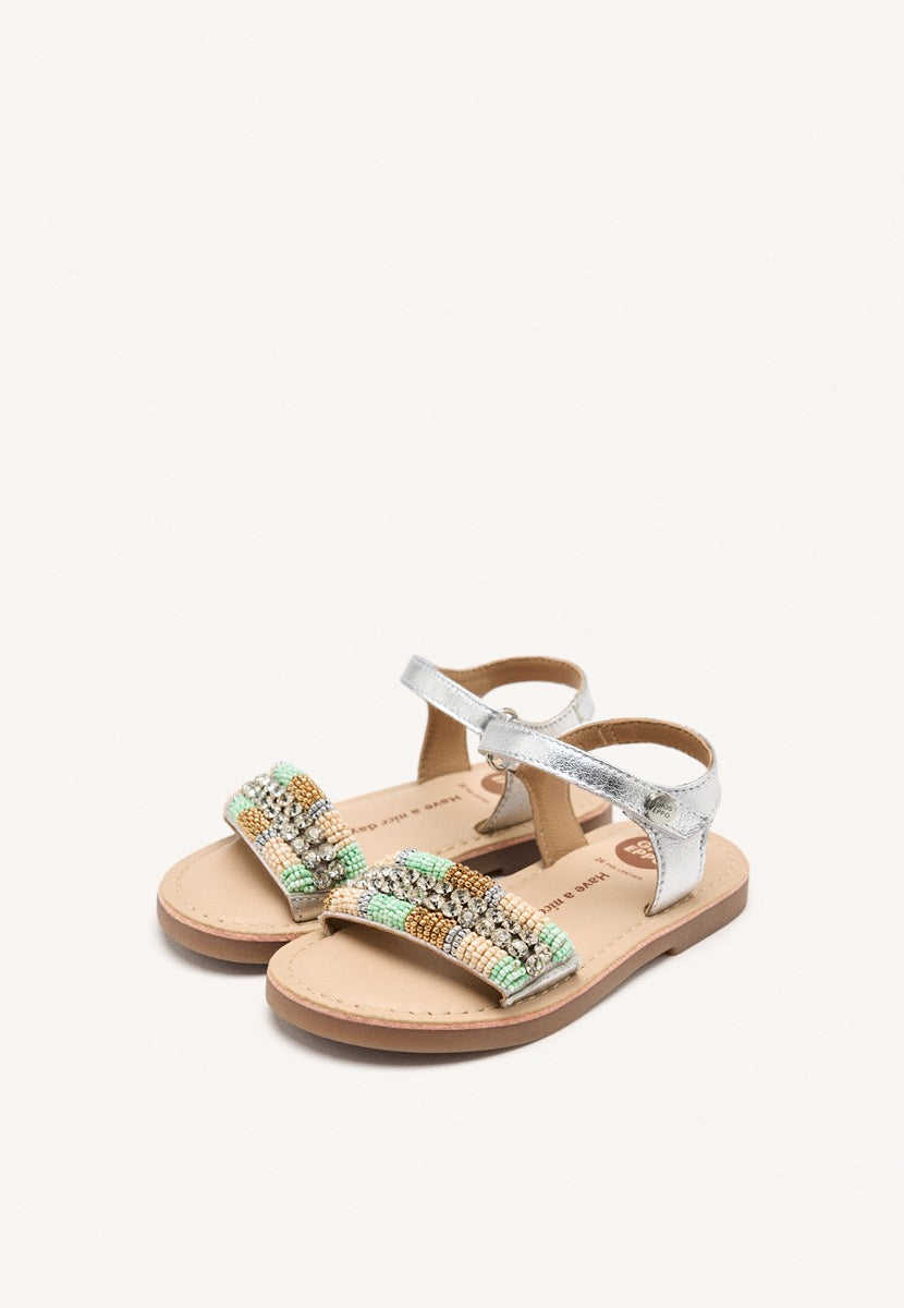 SANDALI PELLE METALLIZZATA CON PERLINE BURNETT