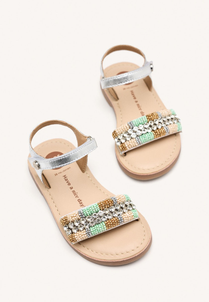 SANDALI PELLE METALLIZZATA CON PERLINE BURNETT