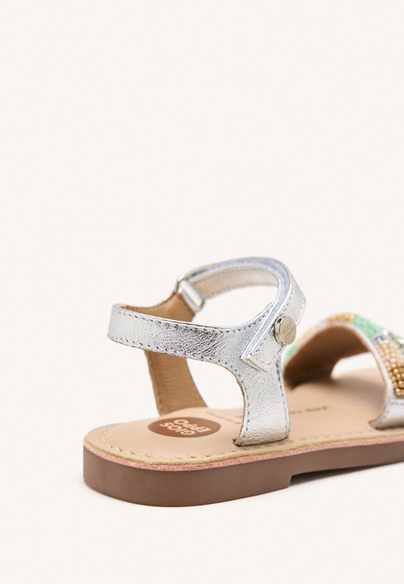 SANDALI PELLE METALLIZZATA CON PERLINE BURNETT