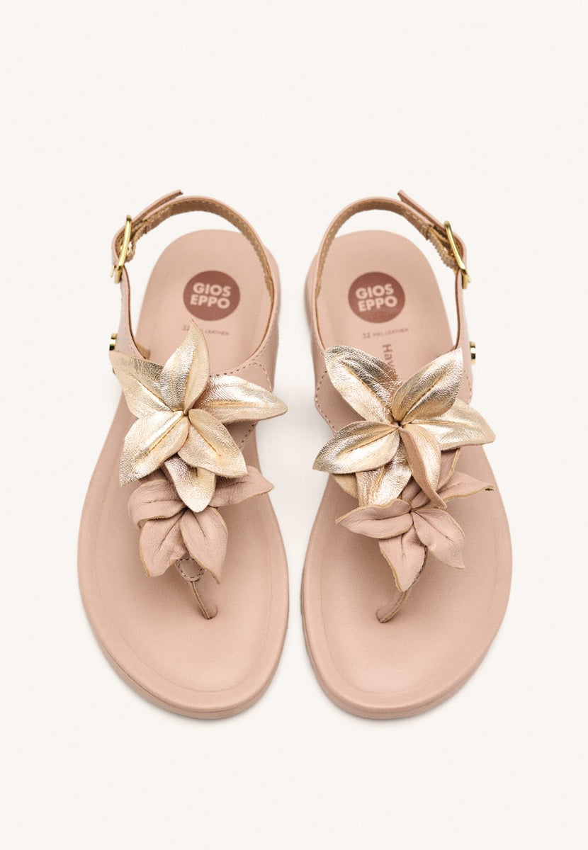 SANDALI GRECI PELLE FIORI LINNEUS