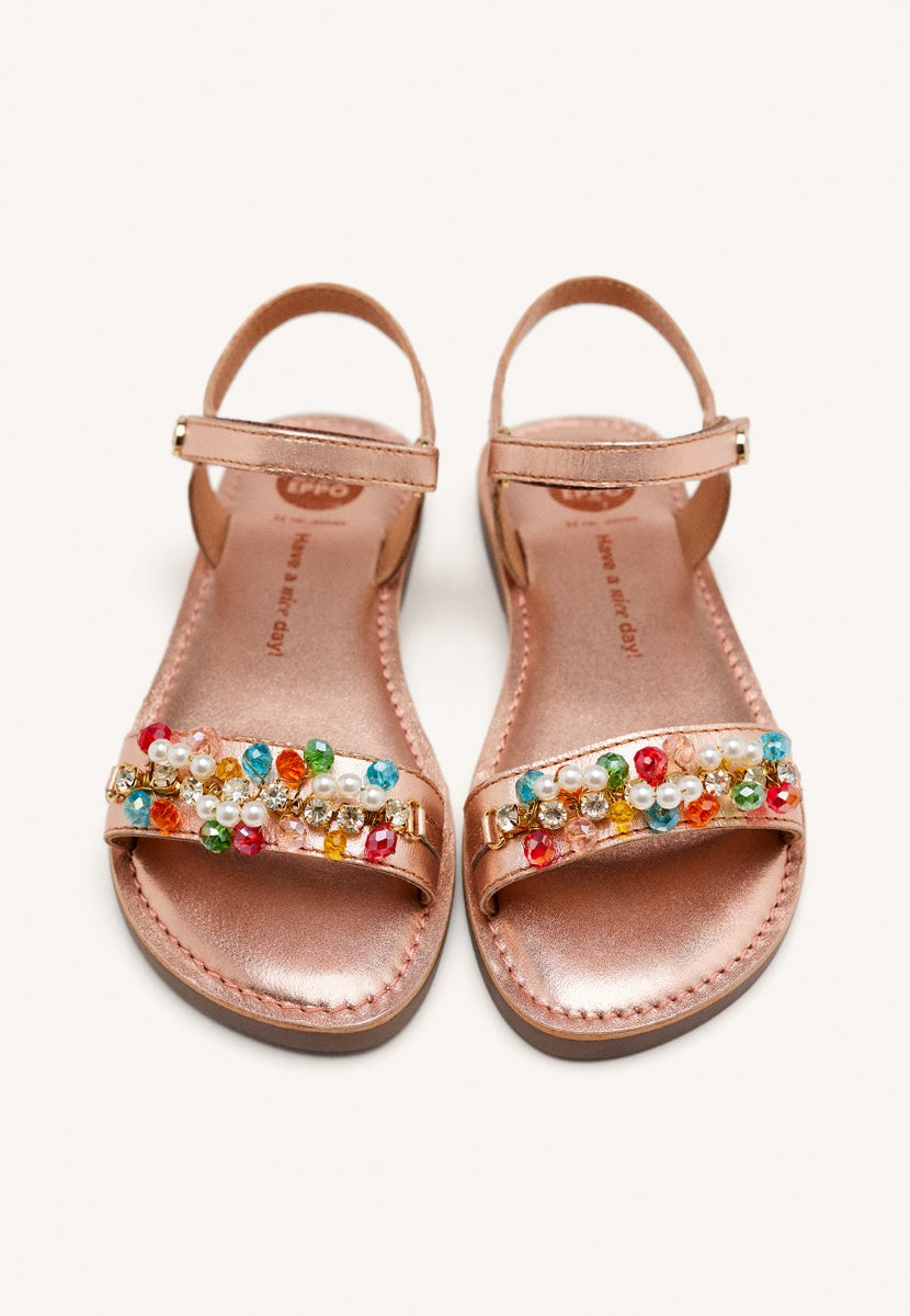SANDALI PELLE METALLIZZATA CON PERLINE EFFINGHAM