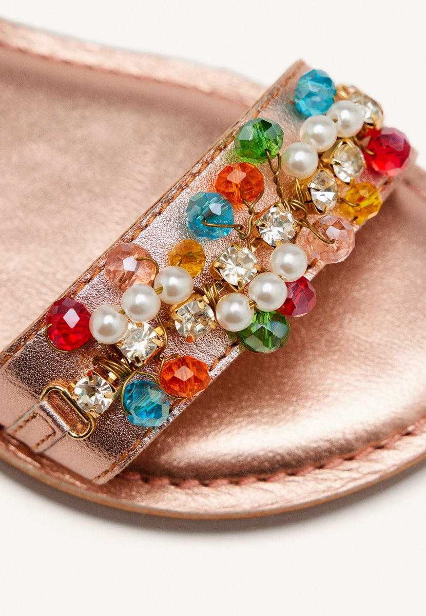 SANDALI PELLE METALLIZZATA CON PERLINE EFFINGHAM