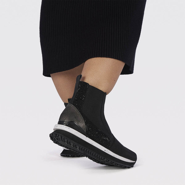 Sneakers tipo botín chelsea negras con cristales para mujer eggedal