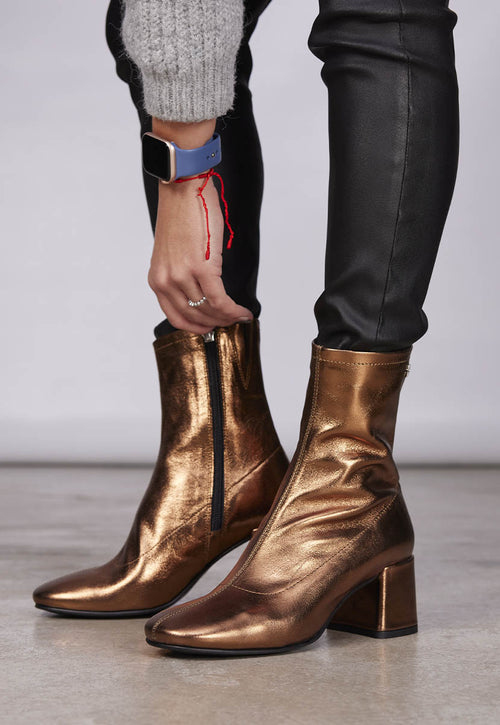 Bottines bronze en peau à talon moyen et bout arrondi pour femme evanton