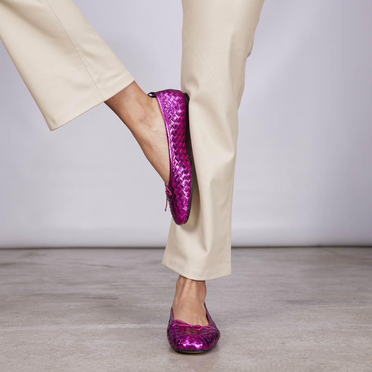 Tulbing women's fuchsia braided leather ballet flats